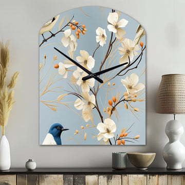 Minimalist Blue And White Bird Paradise - Asymmetric Metal Wall Clock